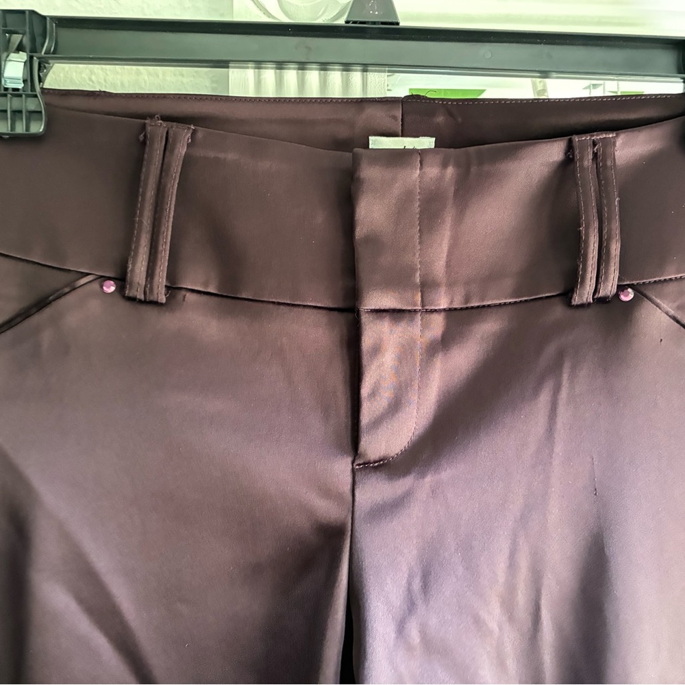 Women Satin-Look Maroon Dress Pants - Picture 2 of 5